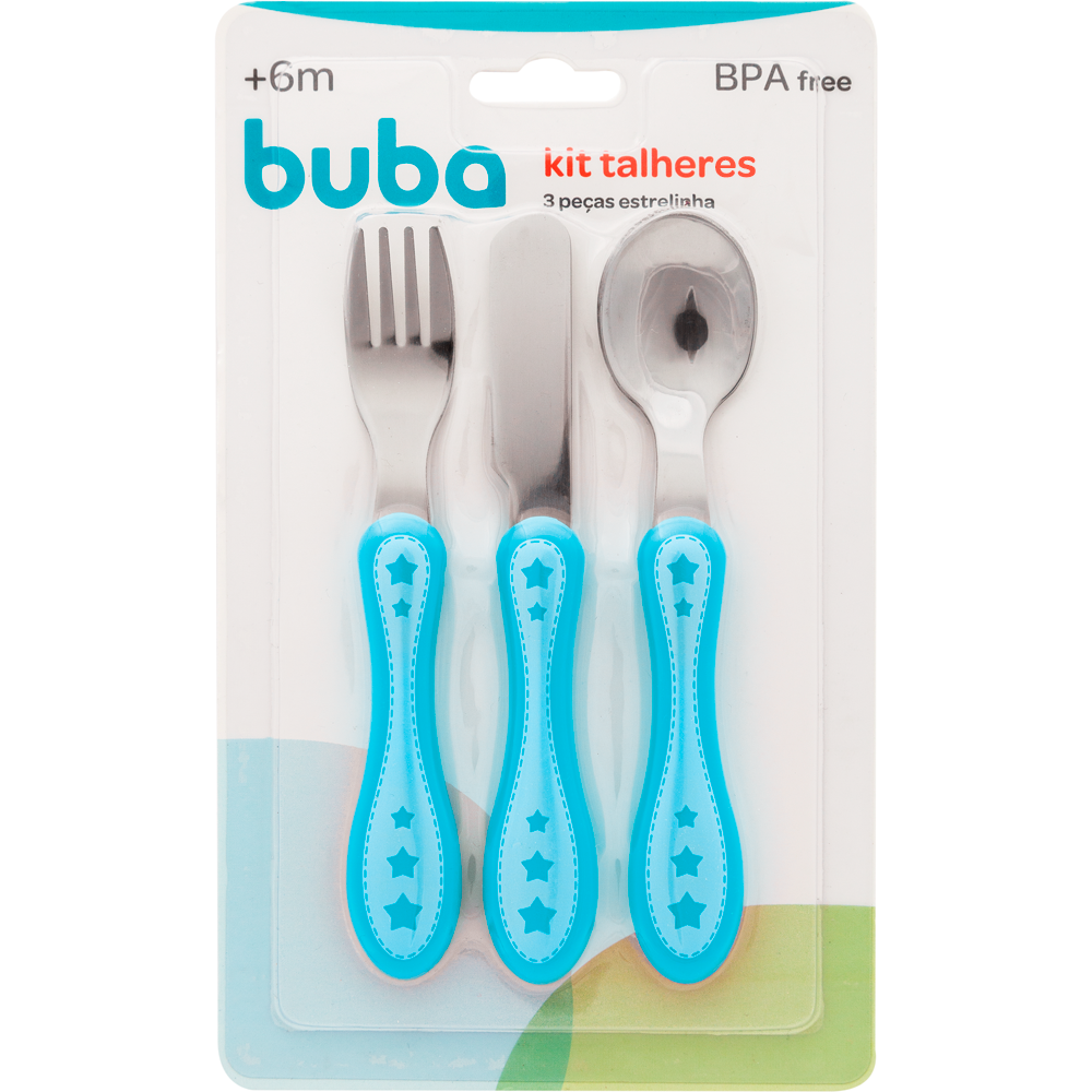 Kit Talheres Infantil Buba 3 Peças Estrelinha | Garfo, Faca e Colher +6 Meses