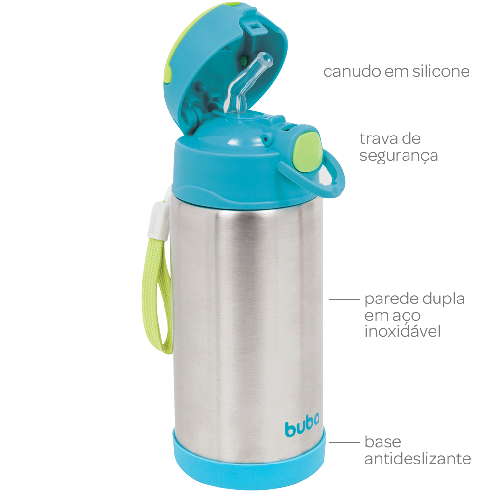 Garrafa Térmica Infantil Buba 400ml com Canudo – Aço Inox Azul