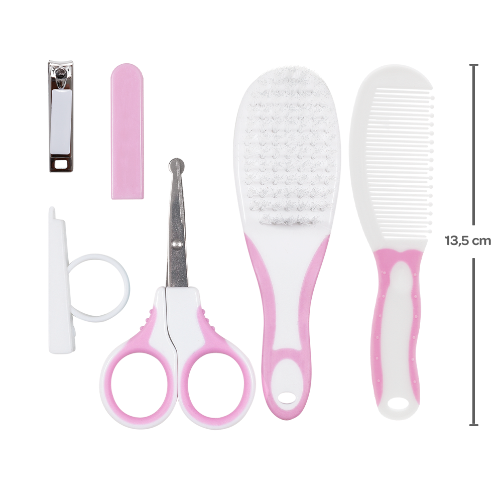 Kit Cuidados para Bebê Buba com Escova, Pente, Tesoura e Cortador de Unhas – Rosa/Azul