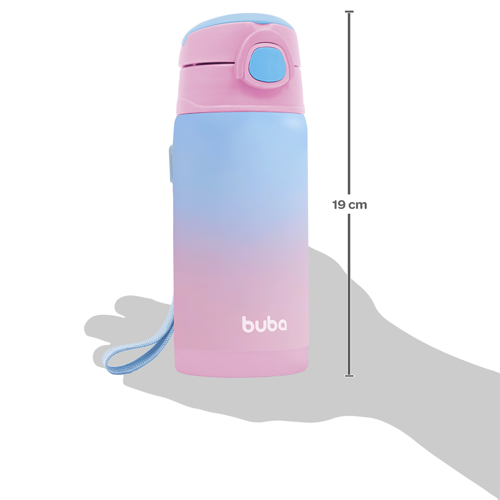 Garrafa Térmica Infantil Buba 400ml com Canudo – Degradê Rosa e Azul