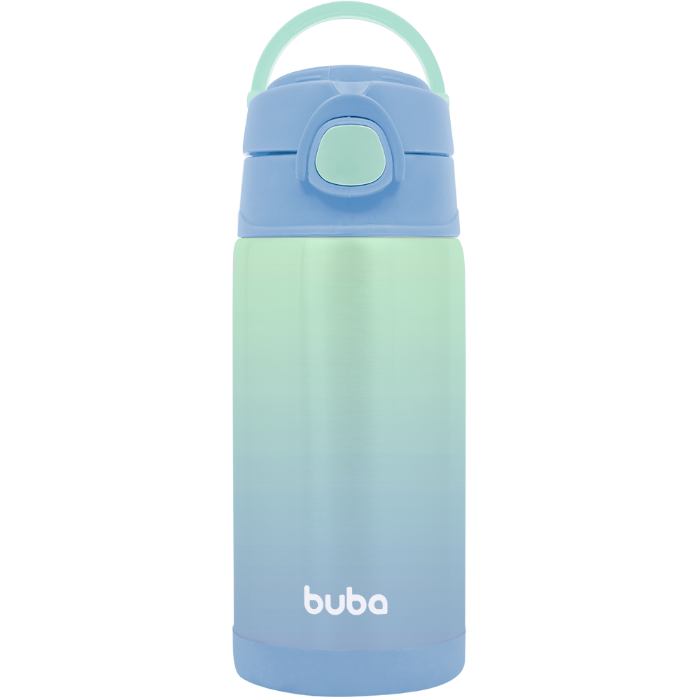 Garrafa Térmica Infantil Buba 400ml com Canudo – Degradê Verde e Azul