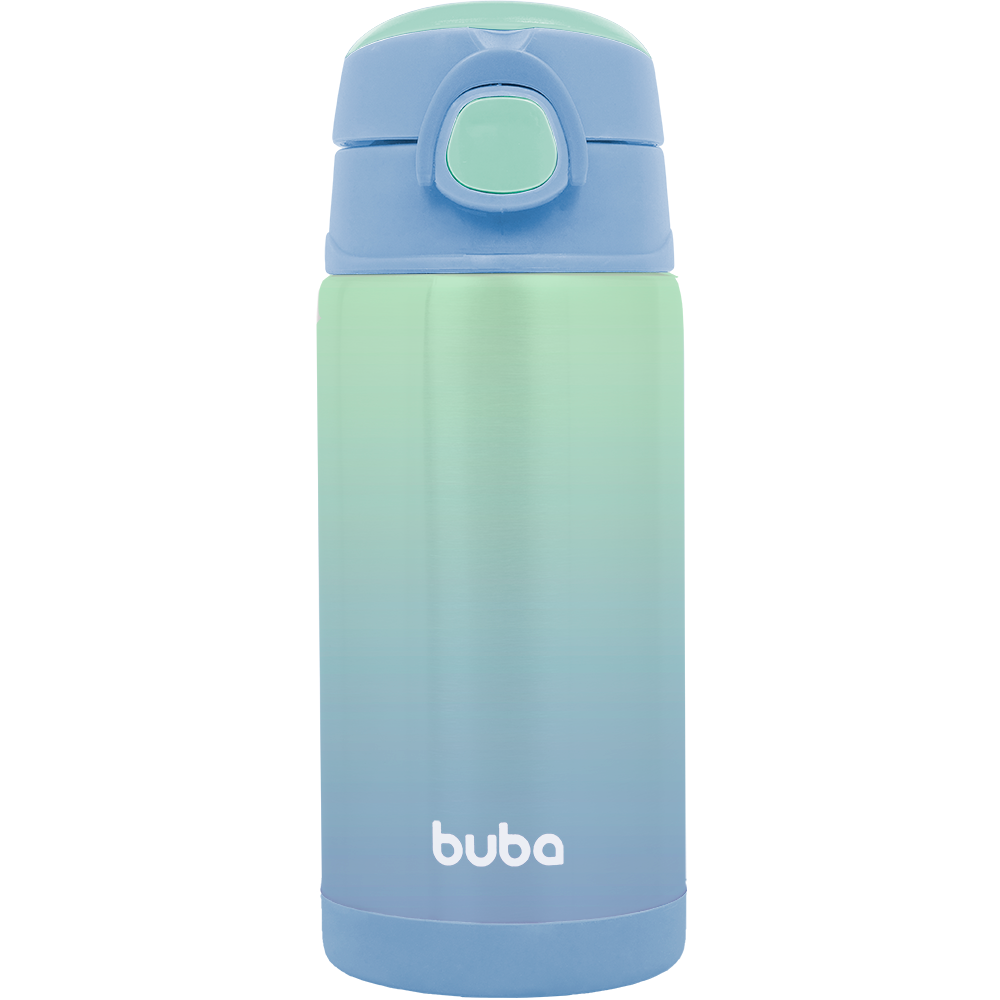 Garrafa Térmica Infantil Buba 400ml com Canudo – Degradê Verde e Azul