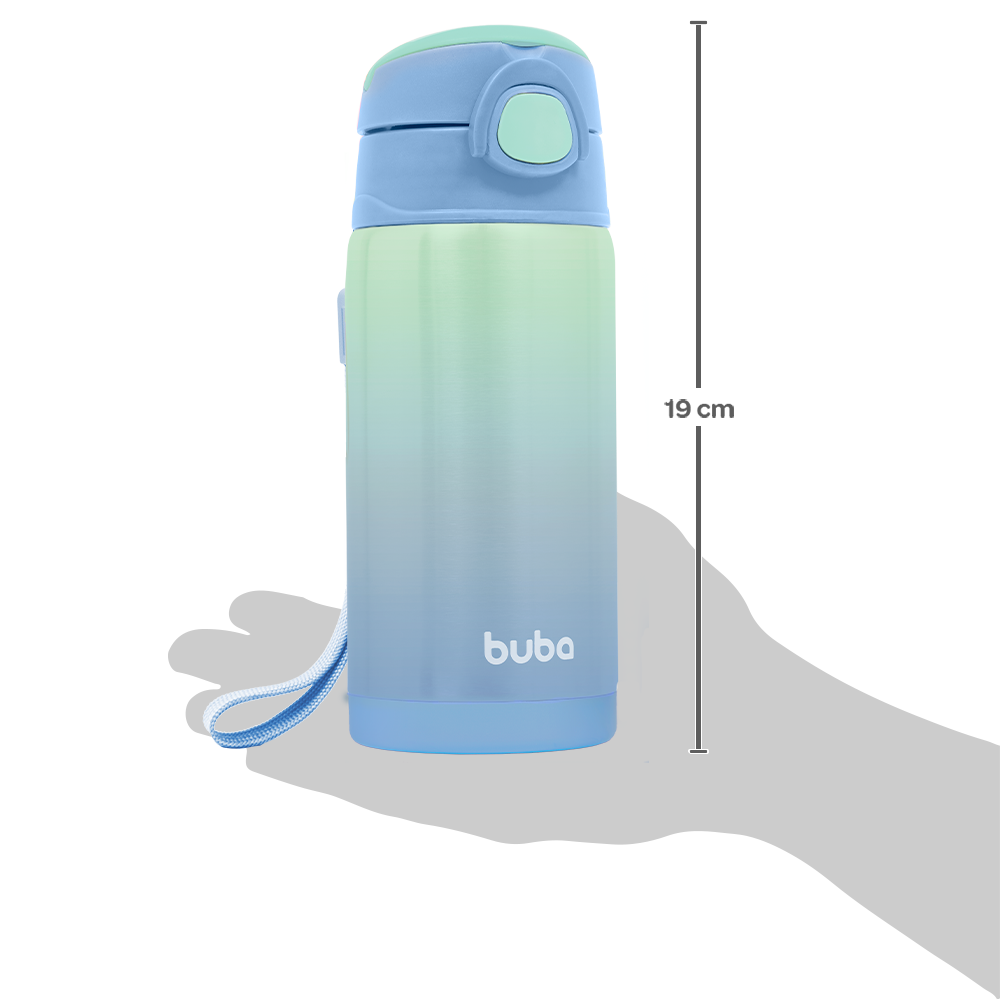 Garrafa Térmica Infantil Buba 400ml com Canudo – Degradê Verde e Azul