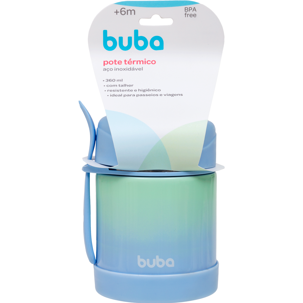Pote Térmico Infantil Buba com Colher – 320ml Degradê Azul