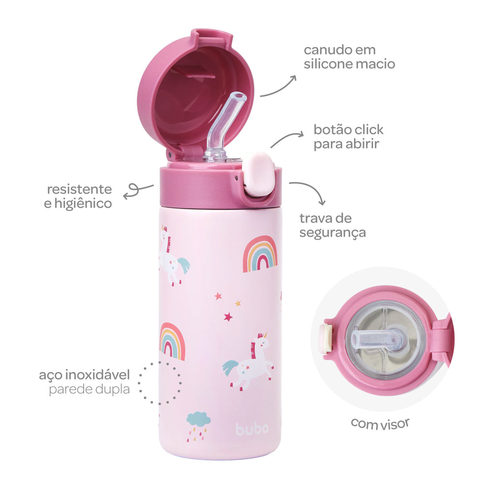Garrafa Térmica Infantil Buba 350ml com Canudo – Magic Unicórnio