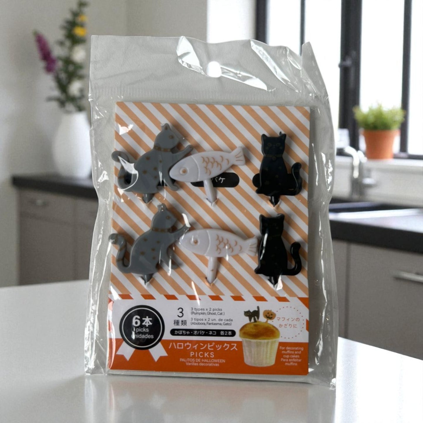 Palitos Decorativos para Lancheira Infantil – Kit 6 Unidades Gato e Peixe