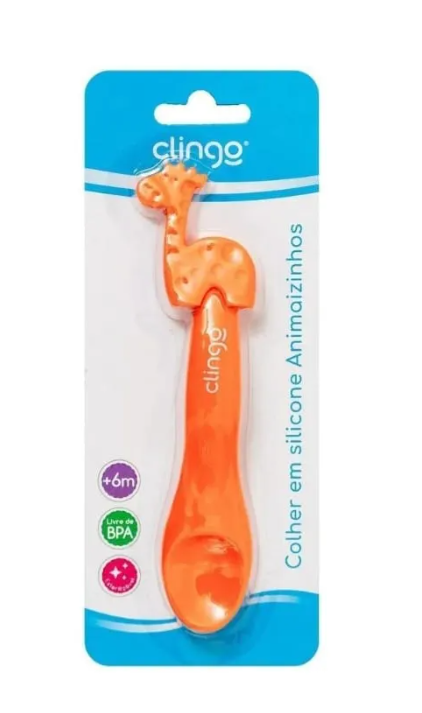 Colher Infantil em Silicone Clingo Animais – Macia para Introdução Alimentar +6 Meses