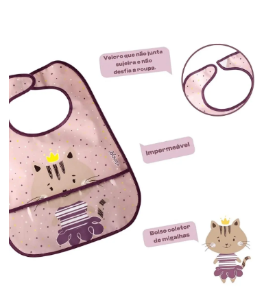 Babador Infantil Impermeável Clingo com Bolso Coletor de Migalhas