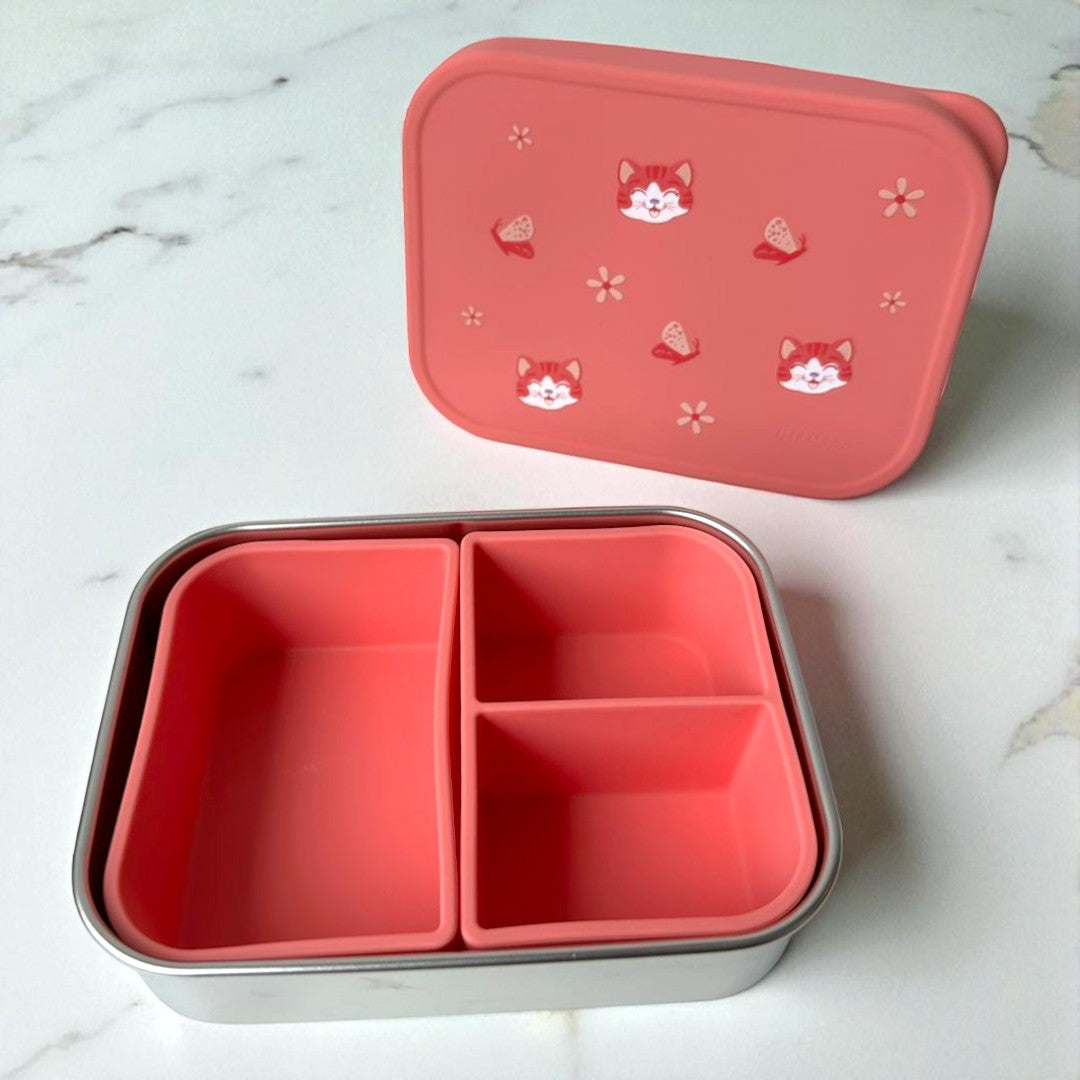 Lancheira Infantil Inox com Divisórias – Modelos Dino, Gatinha e Girafa