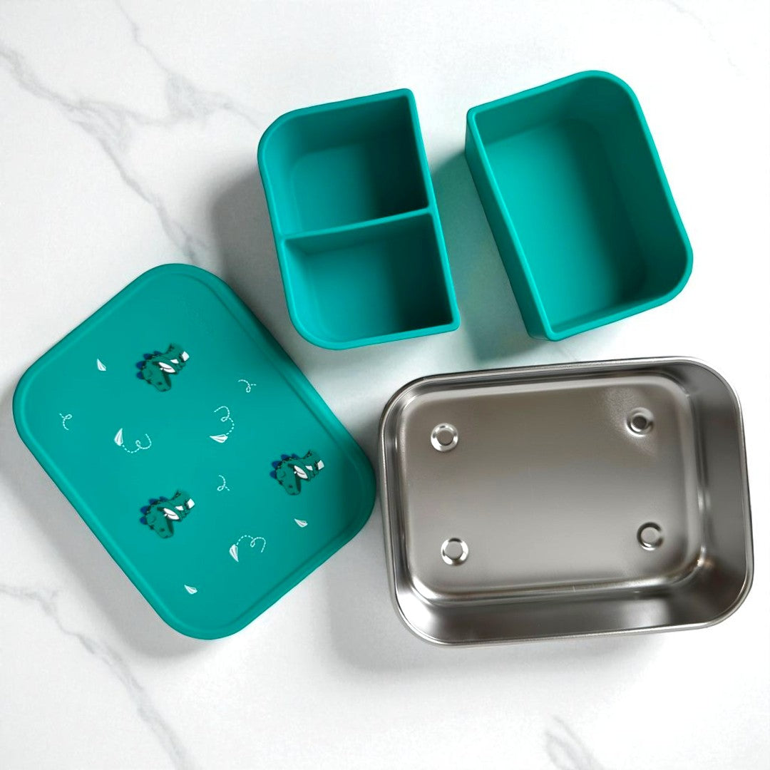 Lancheira Infantil Inox com Divisórias – Modelos Dino, Gatinha e Girafa