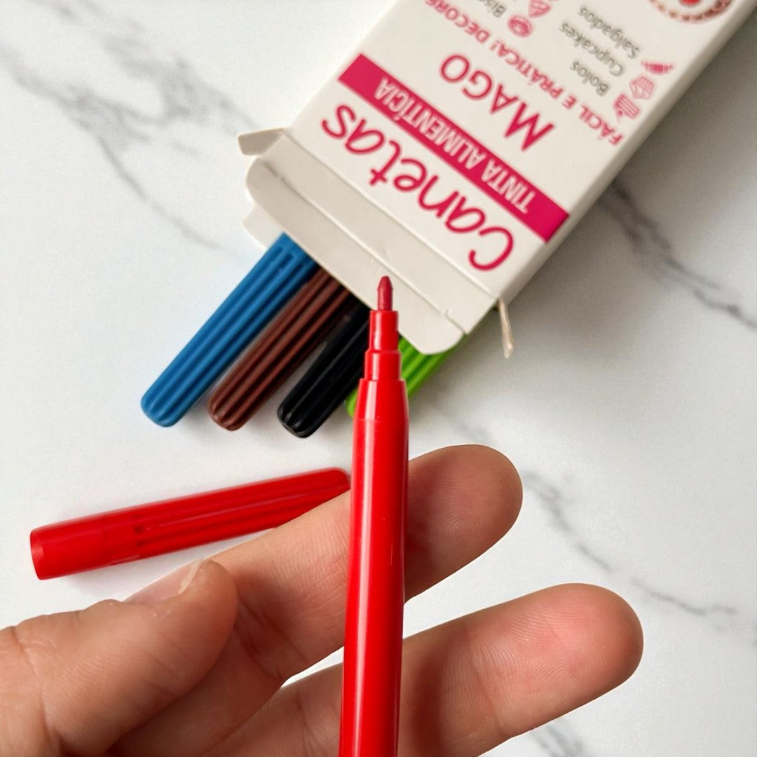 Canetas Tinta Alimentícia Mago – Kit com 5 a 8 Cores para Decorar Frutas e Pães da Lancheira