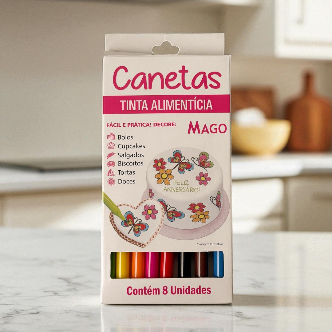 Canetas Tinta Alimentícia Mago – Kit com 5 a 8 Cores para Decorar Frutas e Pães da Lancheira