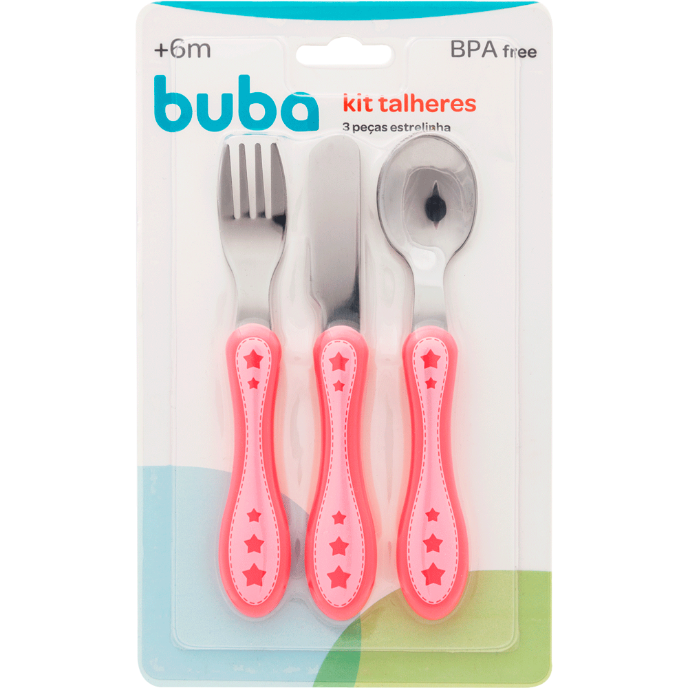 Kit Talheres Infantil Buba 3 Peças Estrelinha | Garfo, Faca e Colher +6 Meses