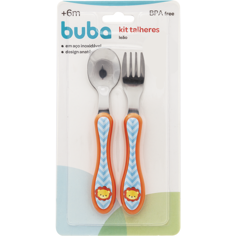 Kit de Talheres Infantil Buba em Aço Inoxidável +6 Meses – Modelos Variados
