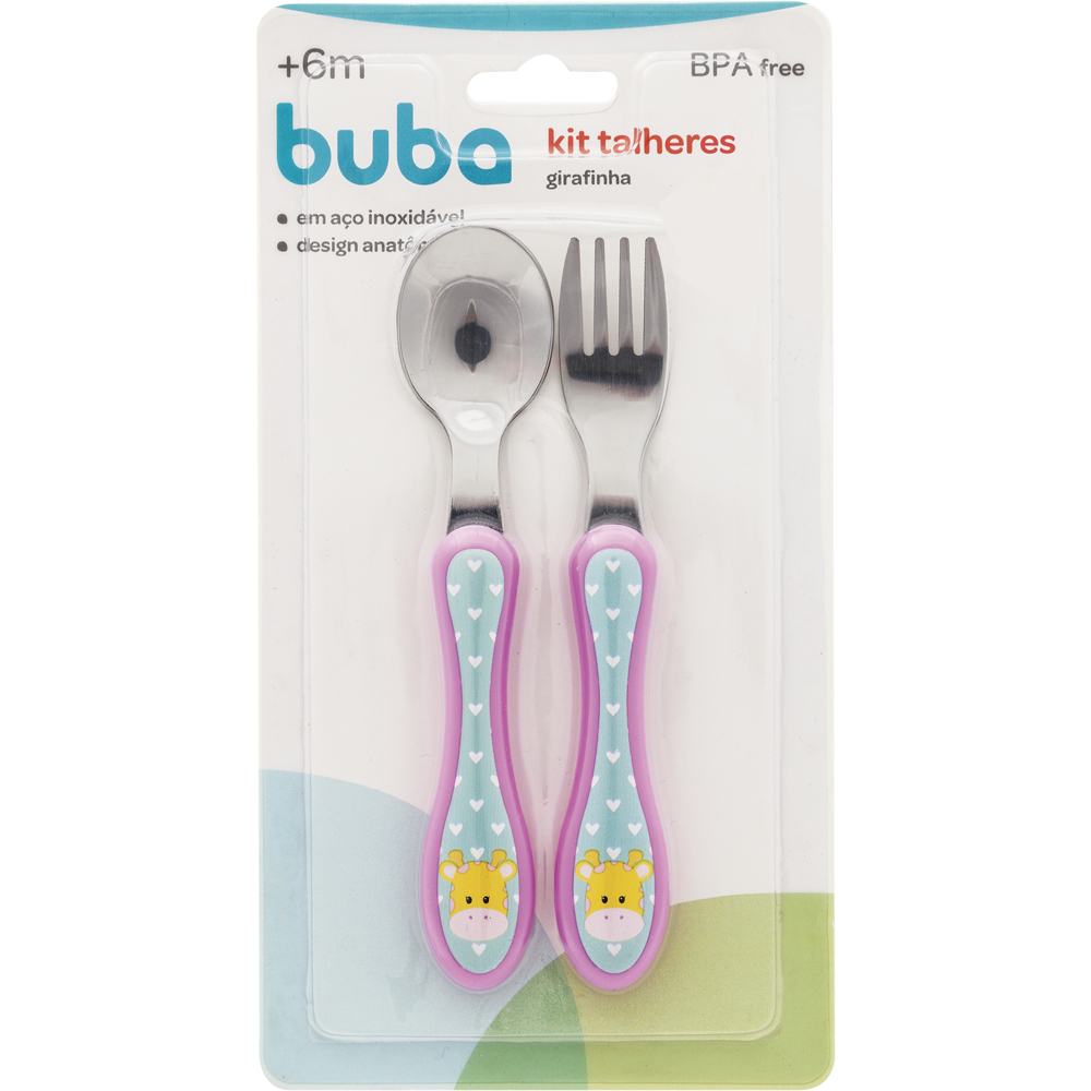 Kit de Talheres Infantil Buba em Aço Inoxidável +6 Meses – Modelos Variados