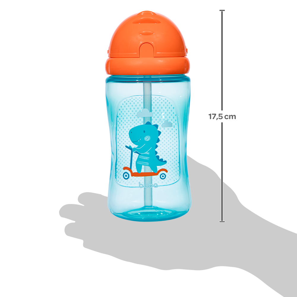 Garrafinha Infantil Buba Dino com Canudo em Silicone 400ml | Tampa Retrátil