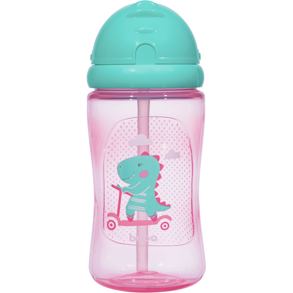 Garrafinha Infantil Buba Dino com Canudo em Silicone 400ml | Tampa Retrátil