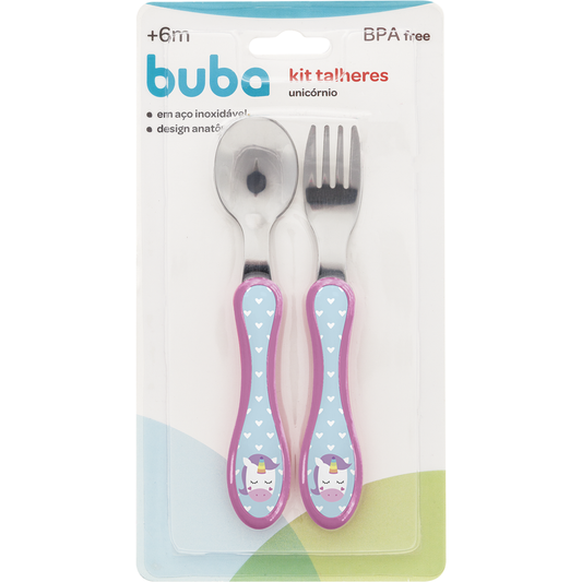Kit de Talheres Infantil Buba em Aço Inoxidável +6 Meses – Modelos Variados