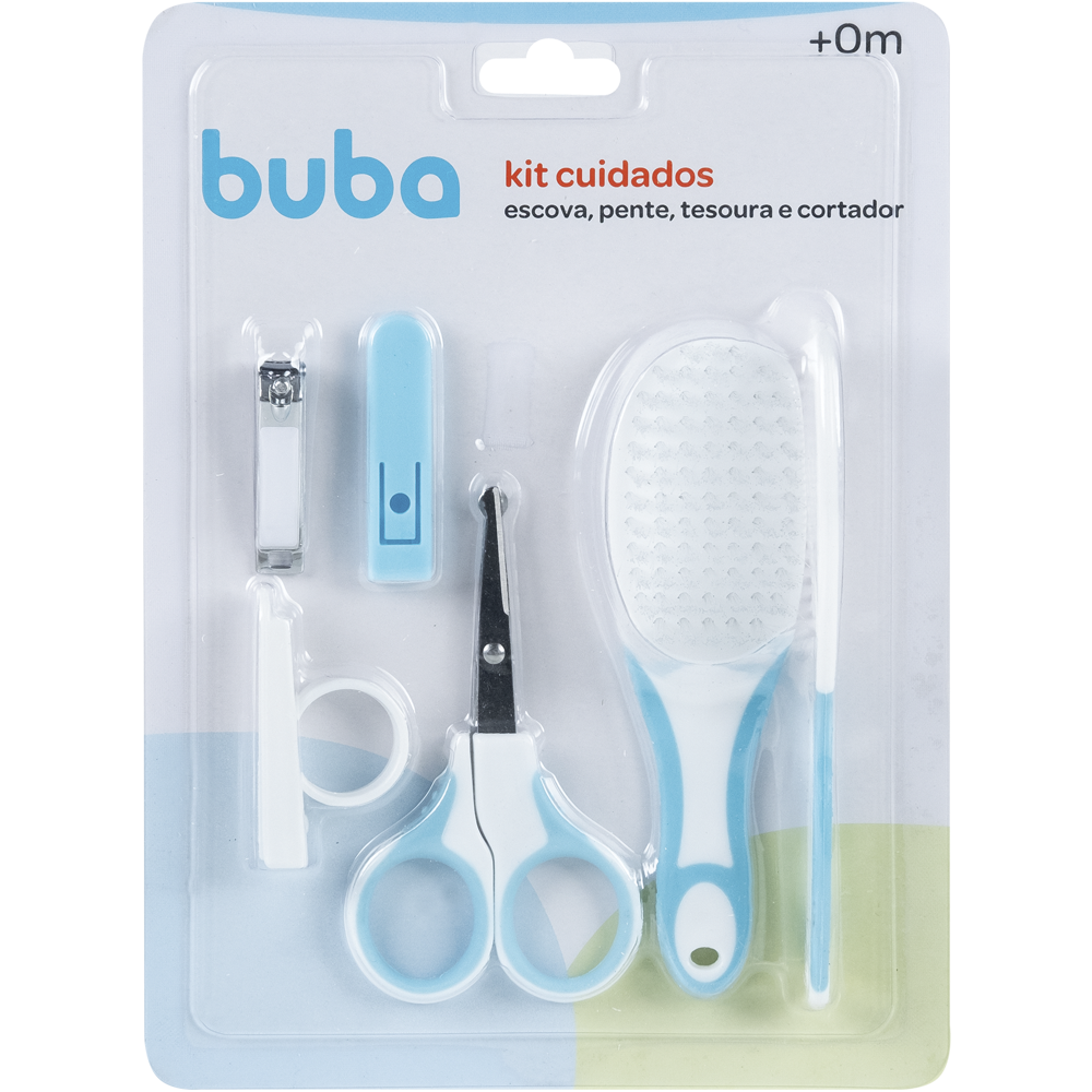 Kit Cuidados para Bebê Buba com Escova, Pente, Tesoura e Cortador de Unhas – Rosa/Azul