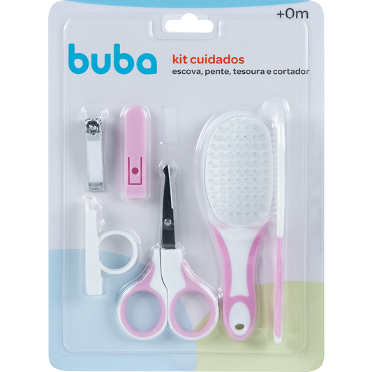 Kit Cuidados para Bebê Buba com Escova, Pente, Tesoura e Cortador de Unhas – Rosa/Azul
