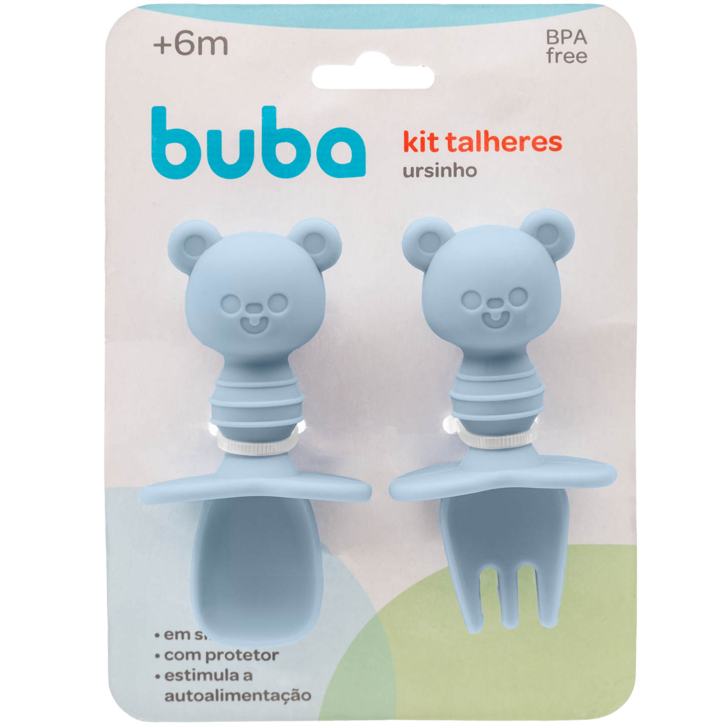 Kit Refeição em Silicone Buba – Prato com Divisórias, Babador e Colher | BPA Free (+6m)