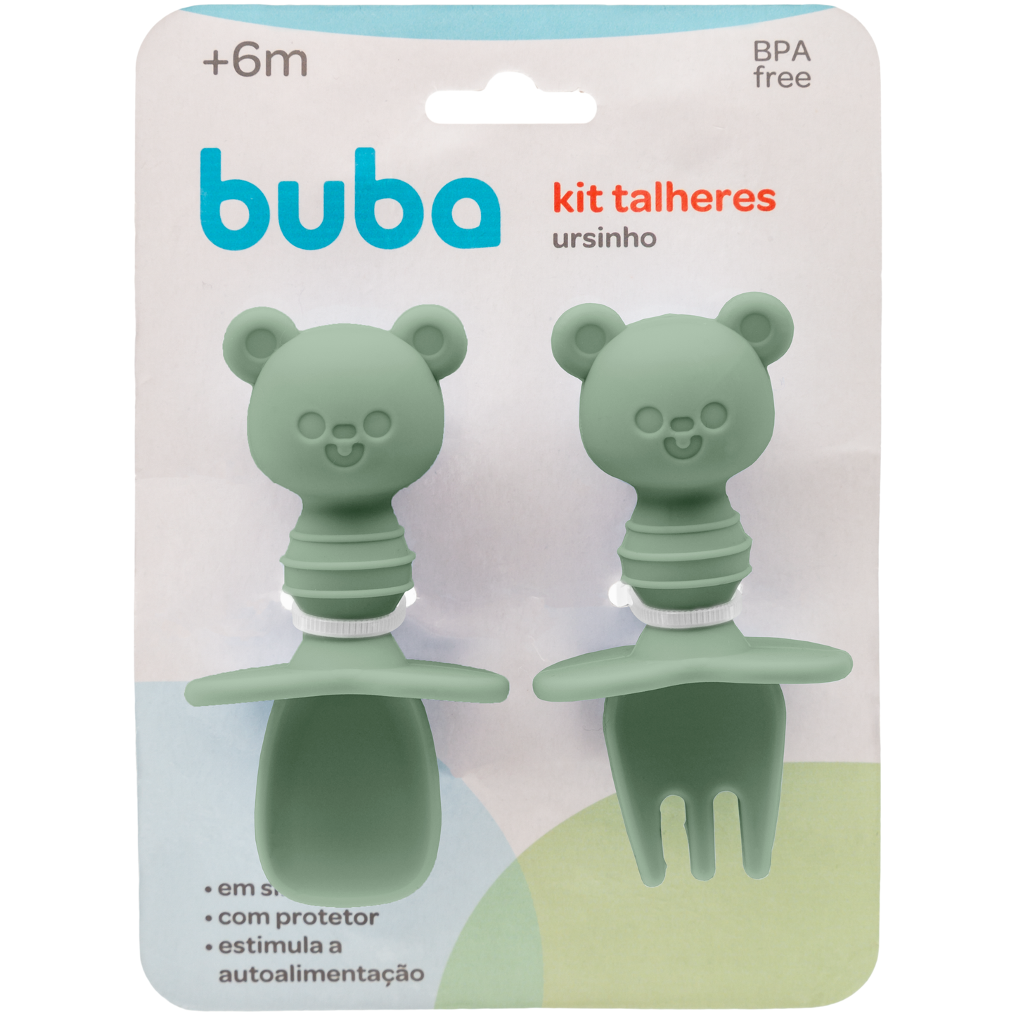 Kit Refeição em Silicone Buba – Prato com Divisórias, Babador e Colher | BPA Free (+6m)