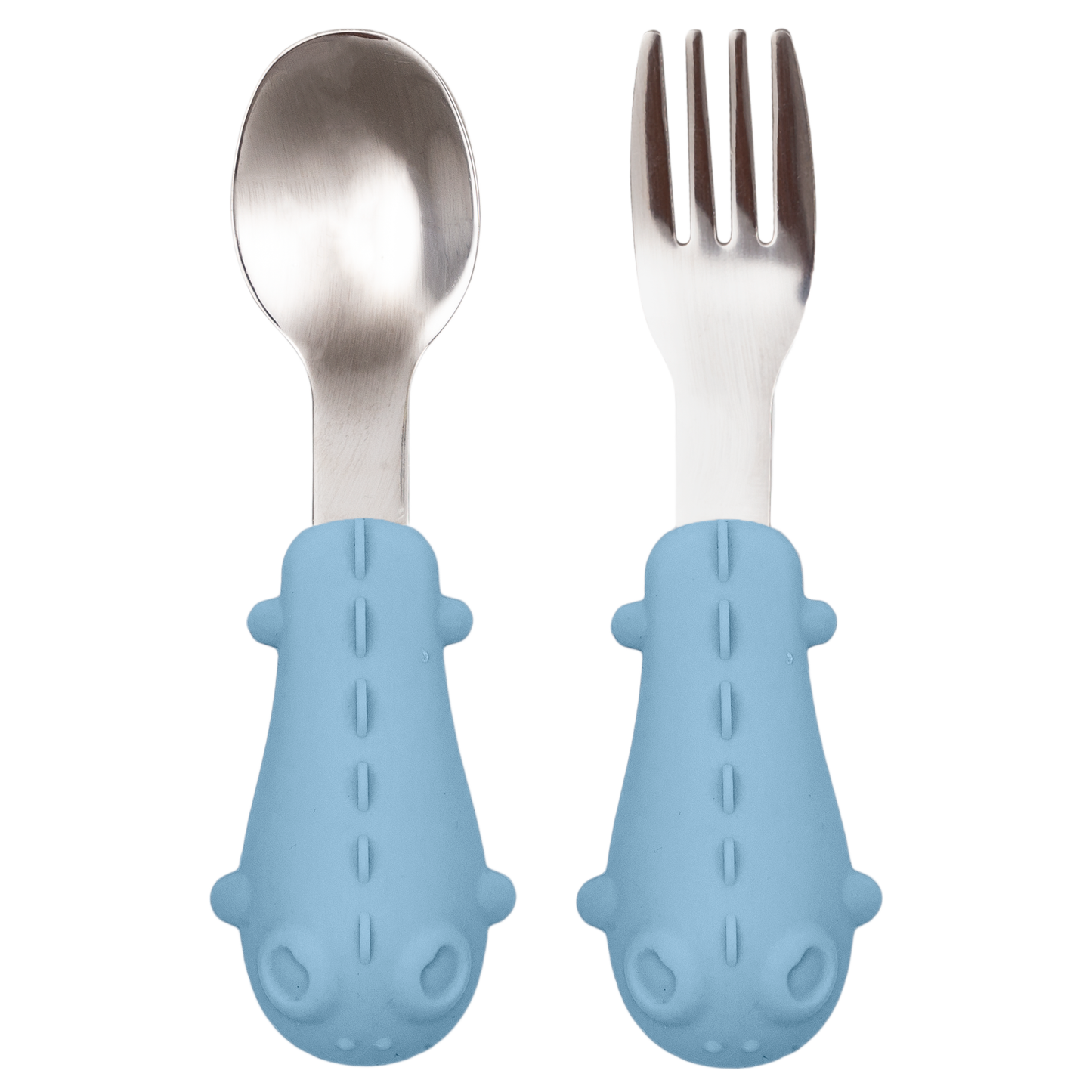 Kit Talheres Infantil Buba em Silicone e Aço Inox – Colher e Garfo para Introdução Alimentar +6 Meses