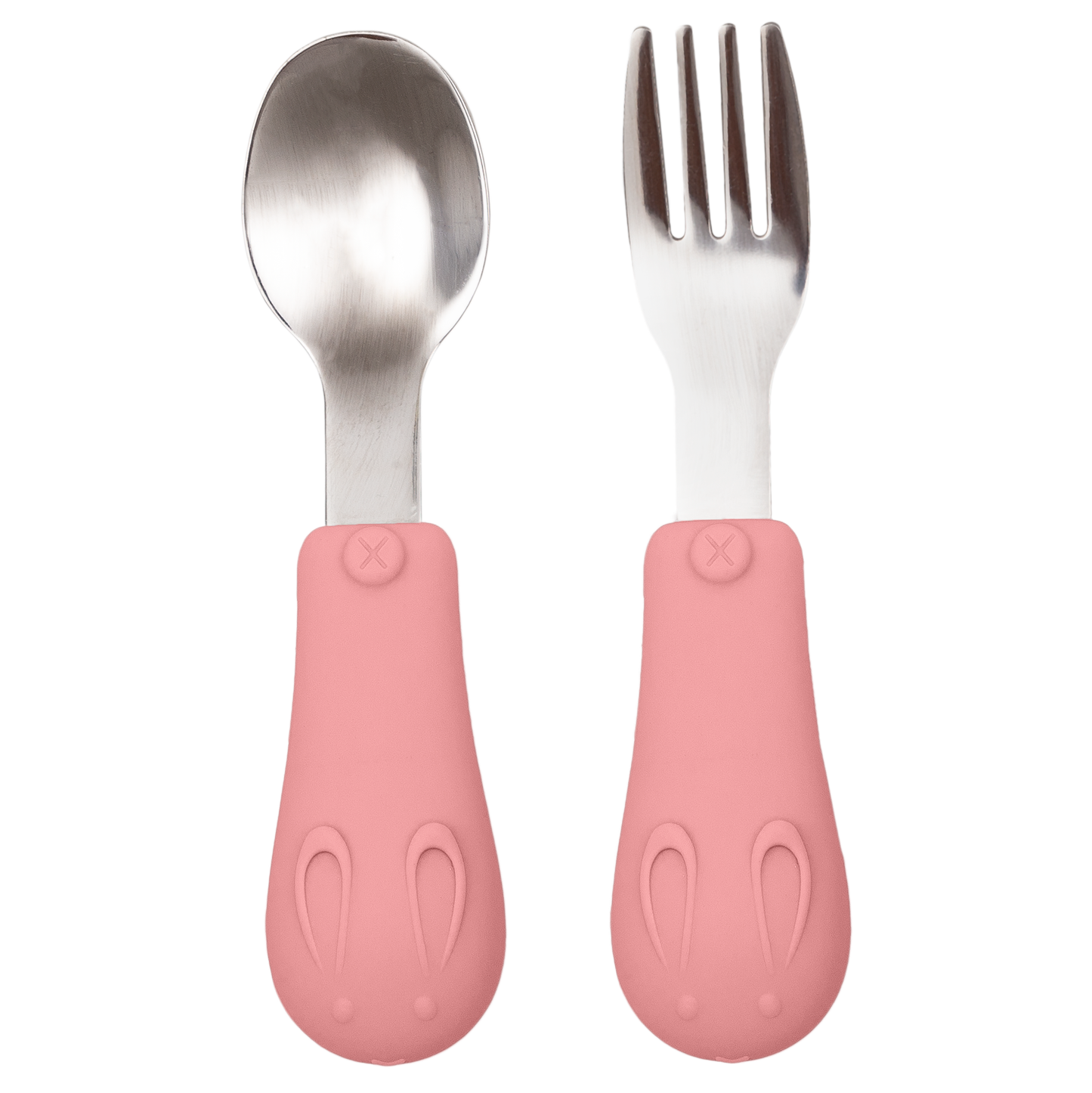 Kit Talheres Infantil Buba em Silicone e Aço Inox – Colher e Garfo para Introdução Alimentar +6 Meses
