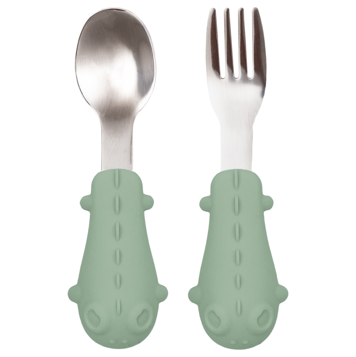 Kit Talheres Infantil Buba em Silicone e Aço Inox – Colher e Garfo para Introdução Alimentar +6 Meses