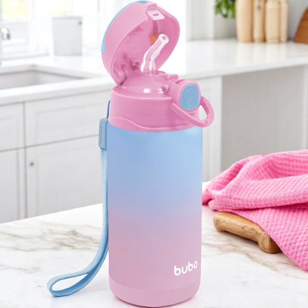 Garrafa Térmica Infantil Buba 400ml com Canudo – Degradê Rosa e Azul