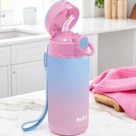 Garrafa Térmica Infantil Buba 400ml com Canudo – Degradê Rosa e Azul