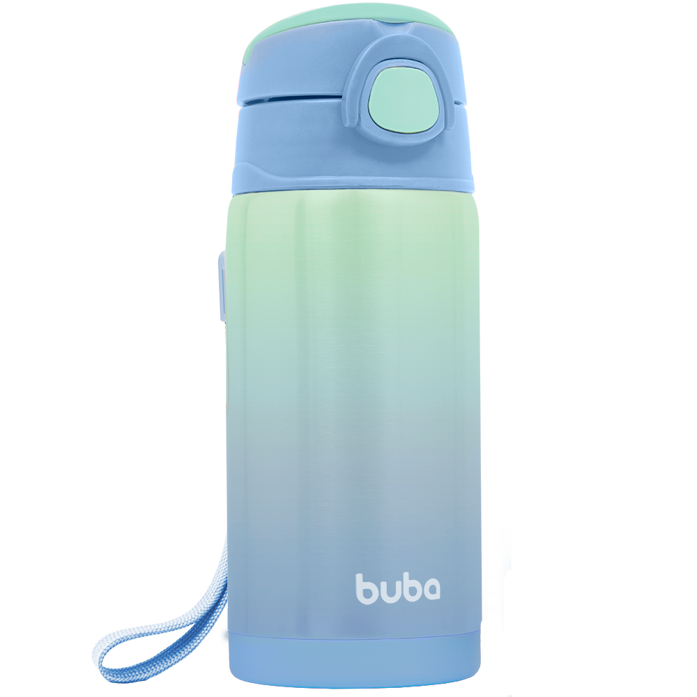 Garrafa Térmica Infantil Buba 400ml com Canudo – Degradê Verde e Azul