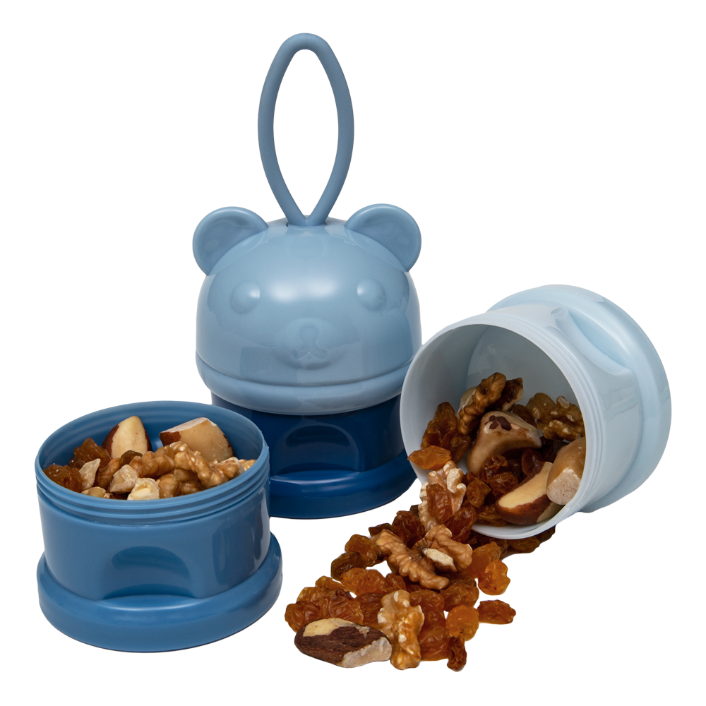 Potes Empilháveis Ursinho Azul com 3 Compartimentos para Lanches e Leite em Pó