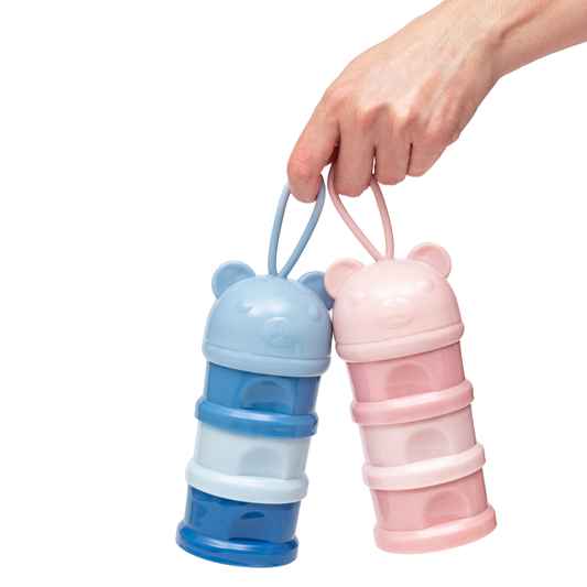 Potes Empilháveis Ursinho Azul com 3 Compartimentos para Lanches e Leite em Pó