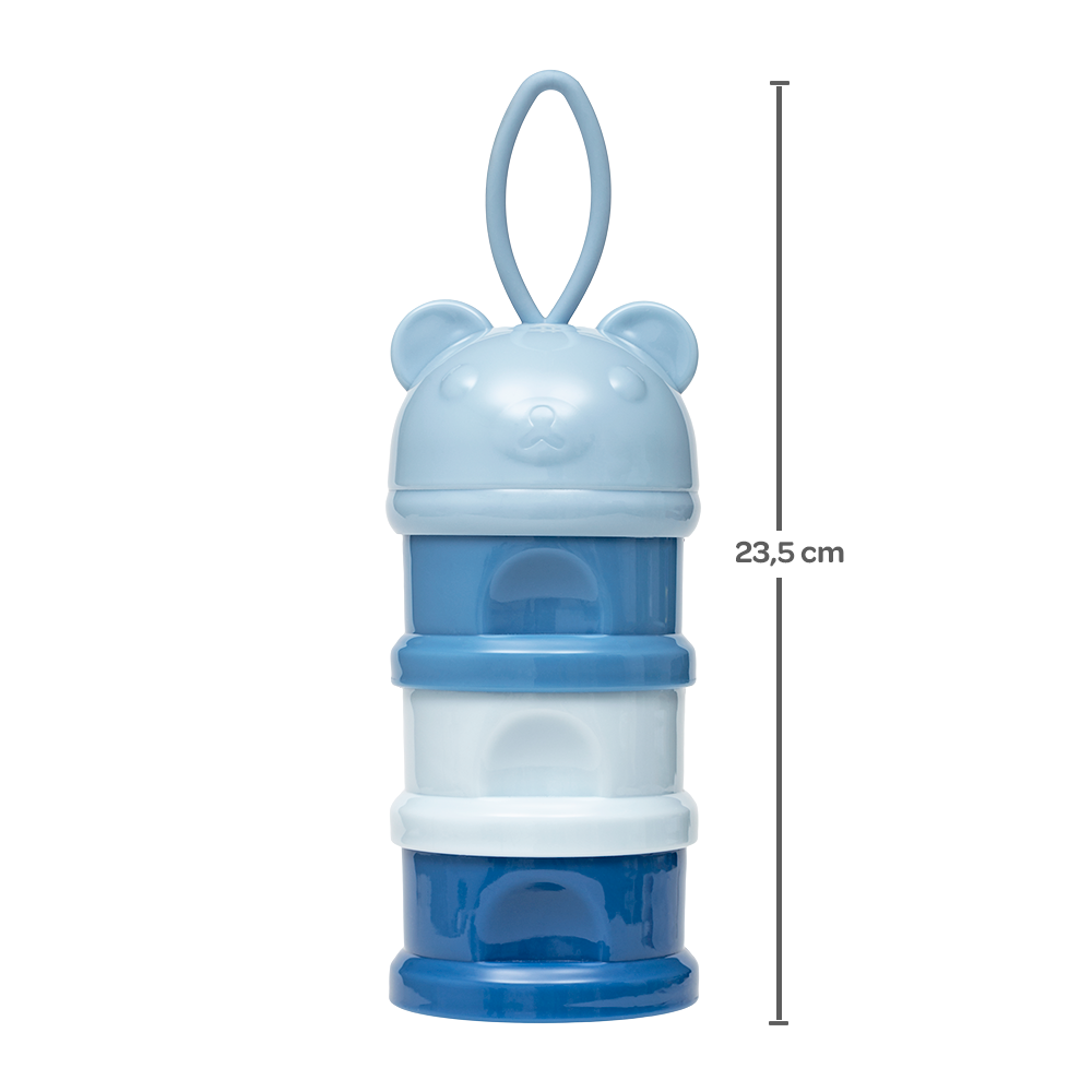 Potes Empilháveis Ursinho Azul com 3 Compartimentos para Lanches e Leite em Pó