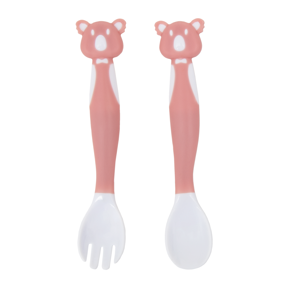 Kit Talheres Infantil Flexível Koala Buba com Colher e Garfo em Silicone – Rosa/Azul