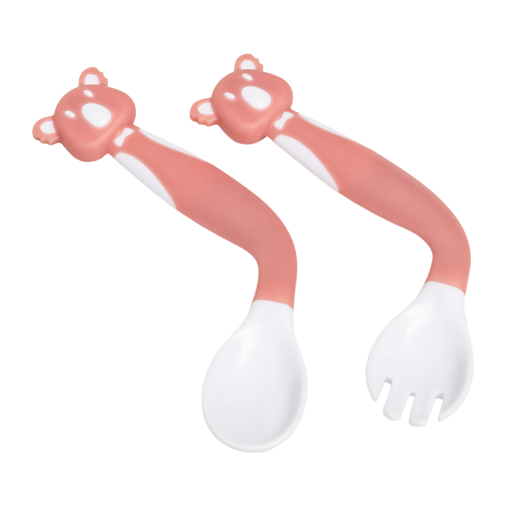 Kit Talheres Infantil Flexível Koala Buba com Colher e Garfo em Silicone – Rosa/Azul