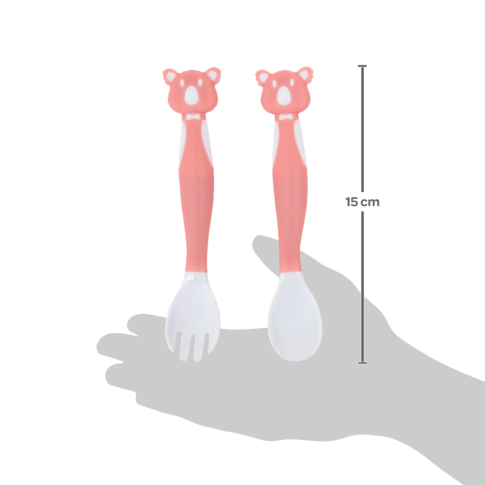 Kit Talheres Infantil Flexível Koala Buba com Colher e Garfo em Silicone – Rosa/Azul