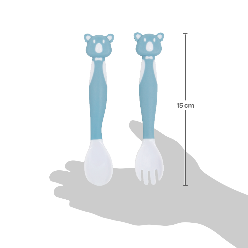 Kit Talheres Infantil Flexível Koala Buba com Colher e Garfo em Silicone – Rosa/Azul