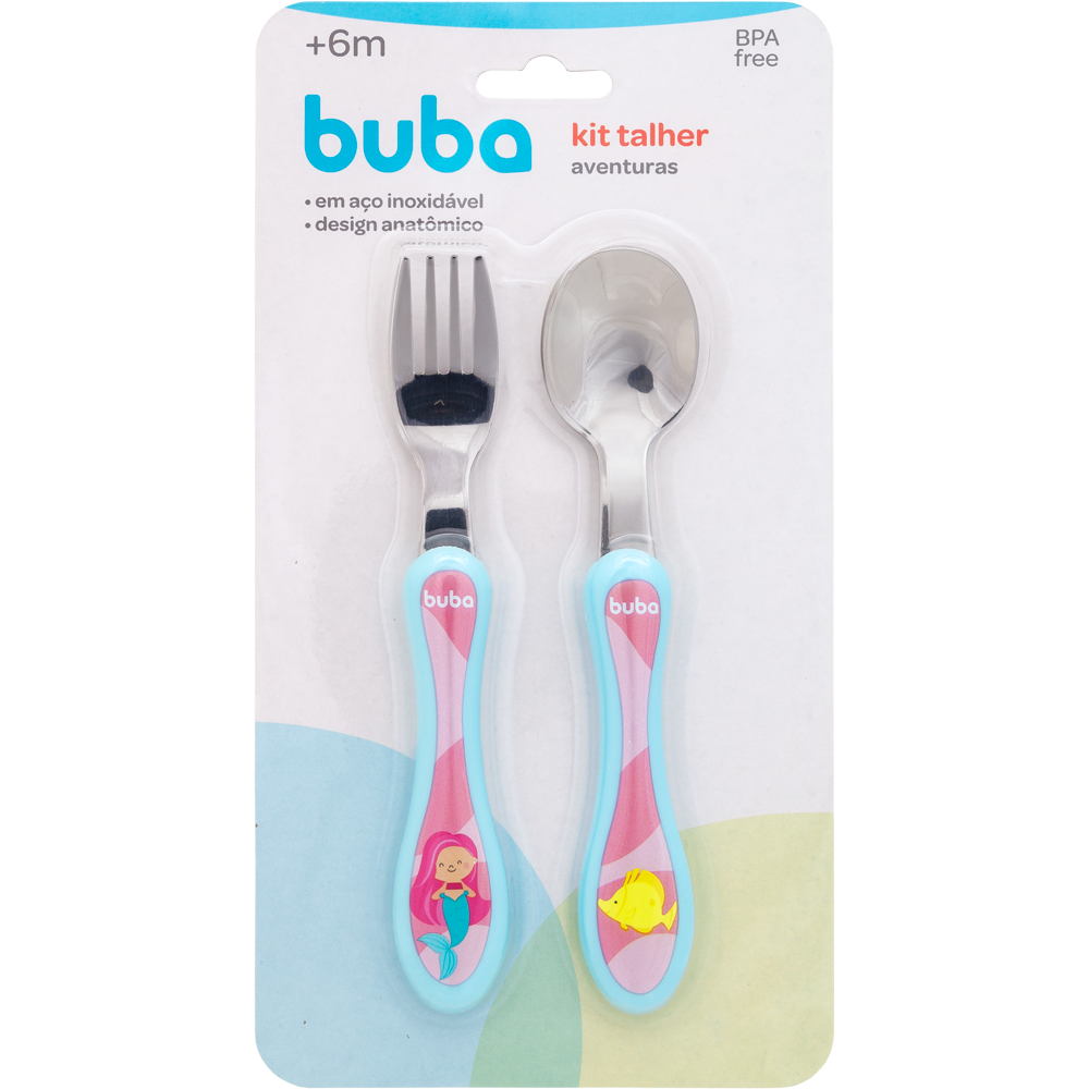 Kit de Talheres Infantil Buba em Aço Inoxidável +6 Meses – Modelos Variados