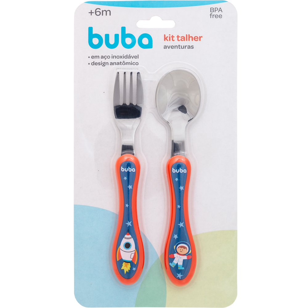 Kit de Talheres Infantil Buba em Aço Inoxidável +6 Meses – Modelos Variados