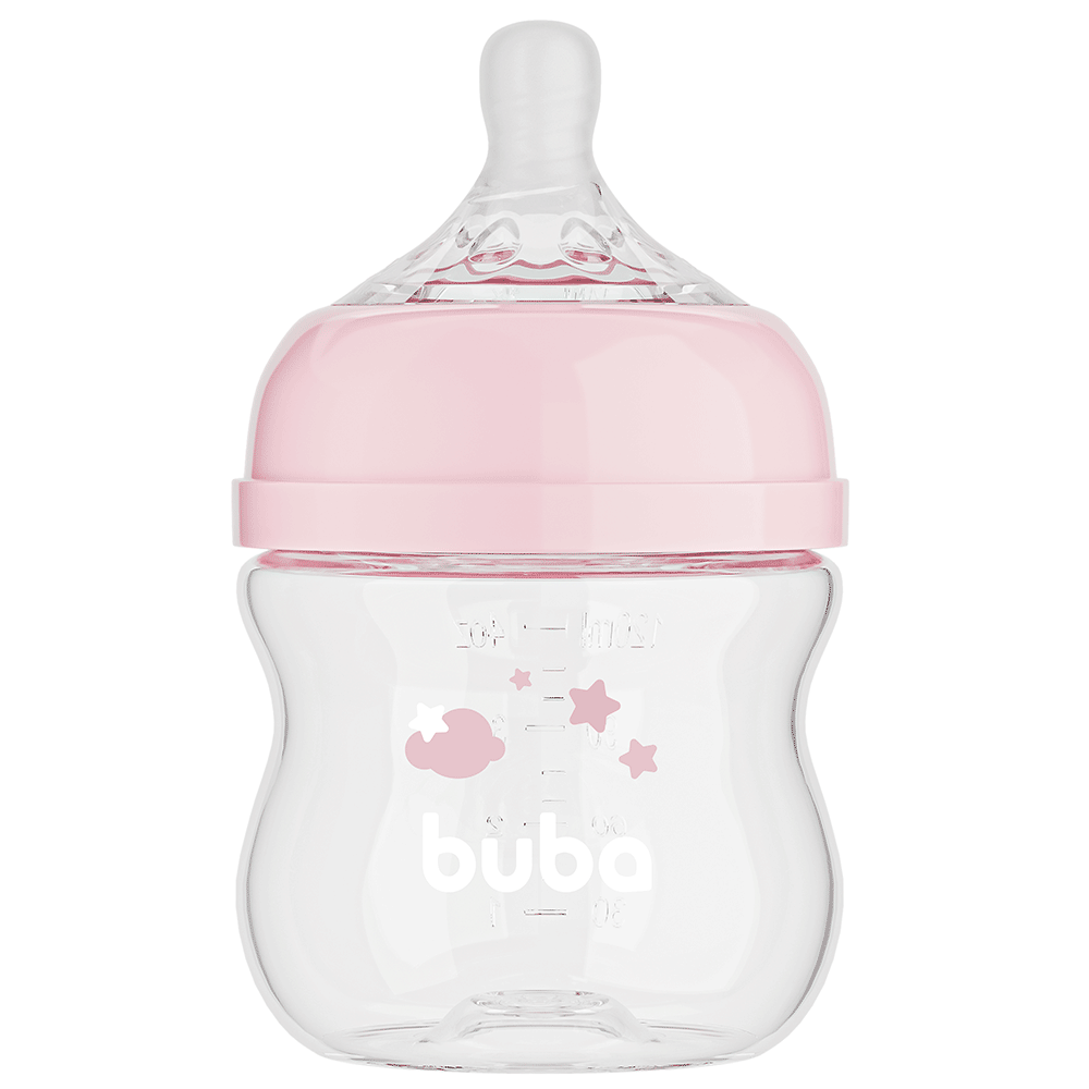 Mamadeira Buba Easy Flow 120ml Rosa +0 Meses – Bico Fluxo Tam. 1