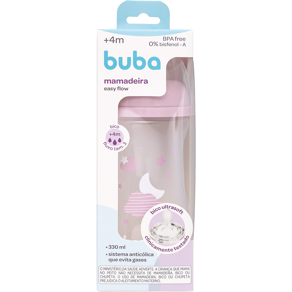 Mamadeira Buba Easy Flow 330ml Azul +4 Meses – Bico Fluxo Tam. 3