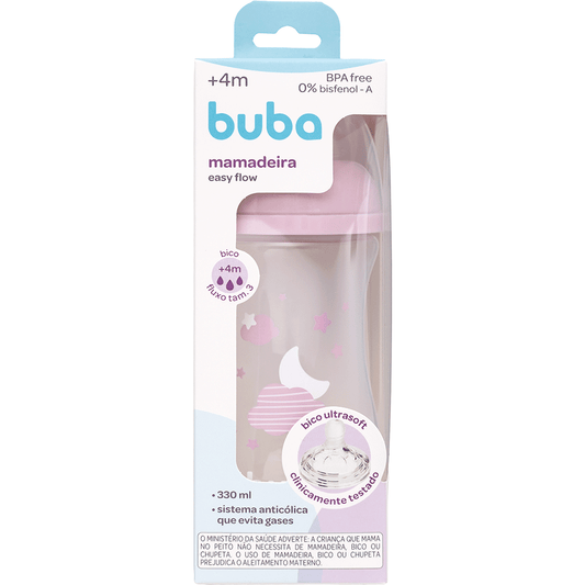 Mamadeira Buba Easy Flow 330ml Azul +4 Meses – Bico Fluxo Tam. 3