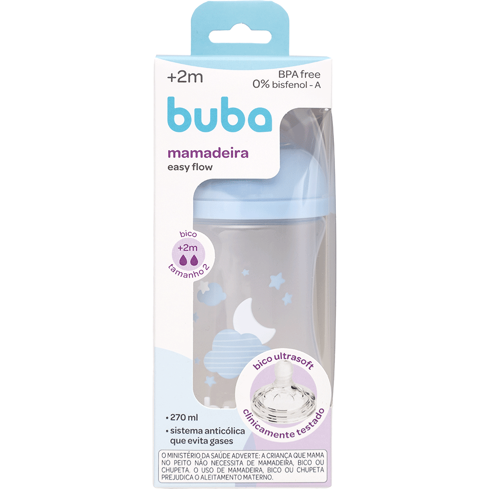 Mamadeira Buba Easy Flow 270ml Rosa +2 Meses – Bico Fluxo Tam. 2