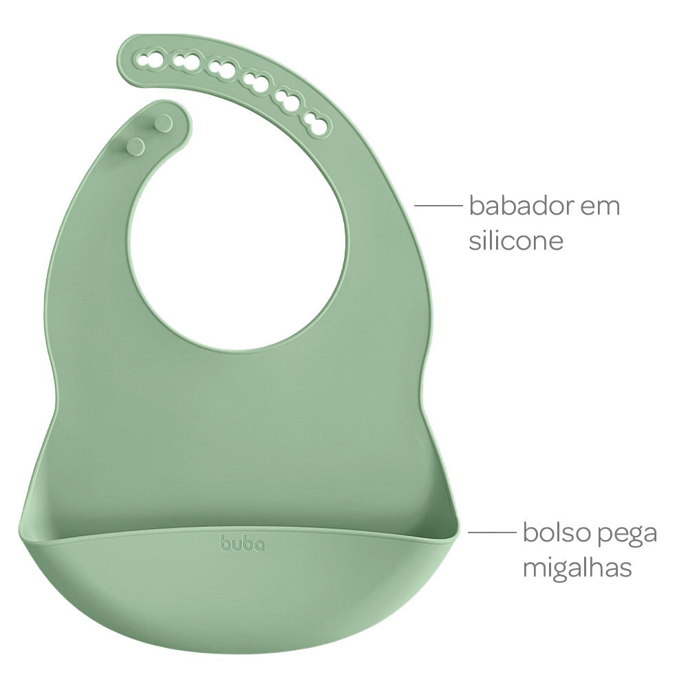 Kit Refeição em Silicone Buba – Prato com Divisórias, Babador e Colher (BPA Free)