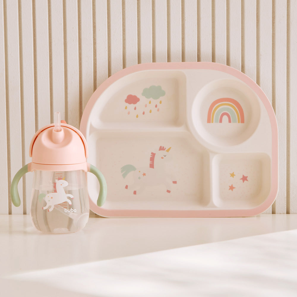 Prato Infantil com Divisórias Buba Unicórnio – BPA Free | Micro-ondas e Lava-louças