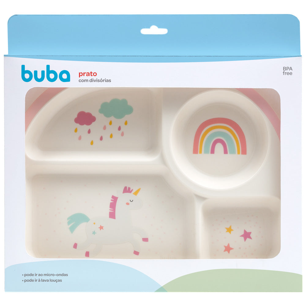 Prato Infantil com Divisórias Buba Unicórnio – BPA Free | Micro-ondas e Lava-louças