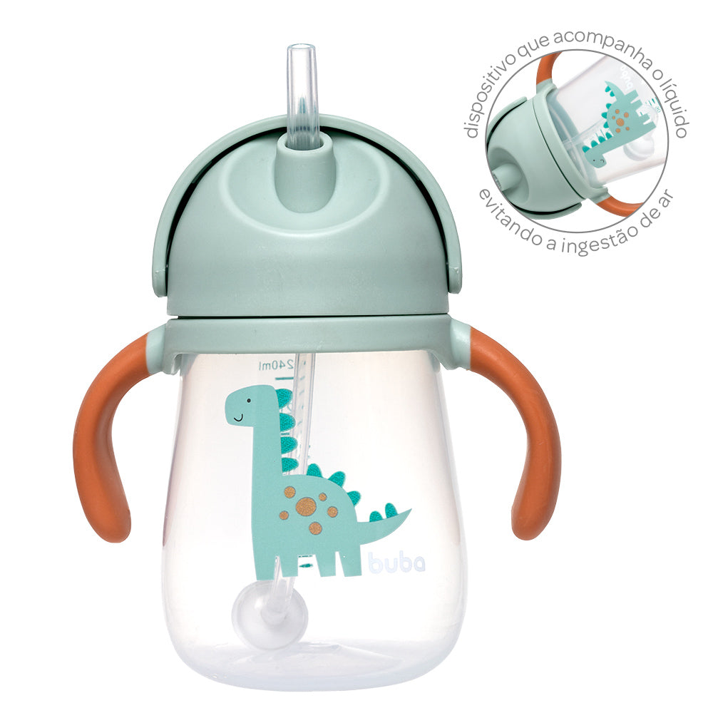 Copo Infantil Buba com Canudo em Silicone e Dispositivo Anticólica 240ml | Dino e Unicórnio