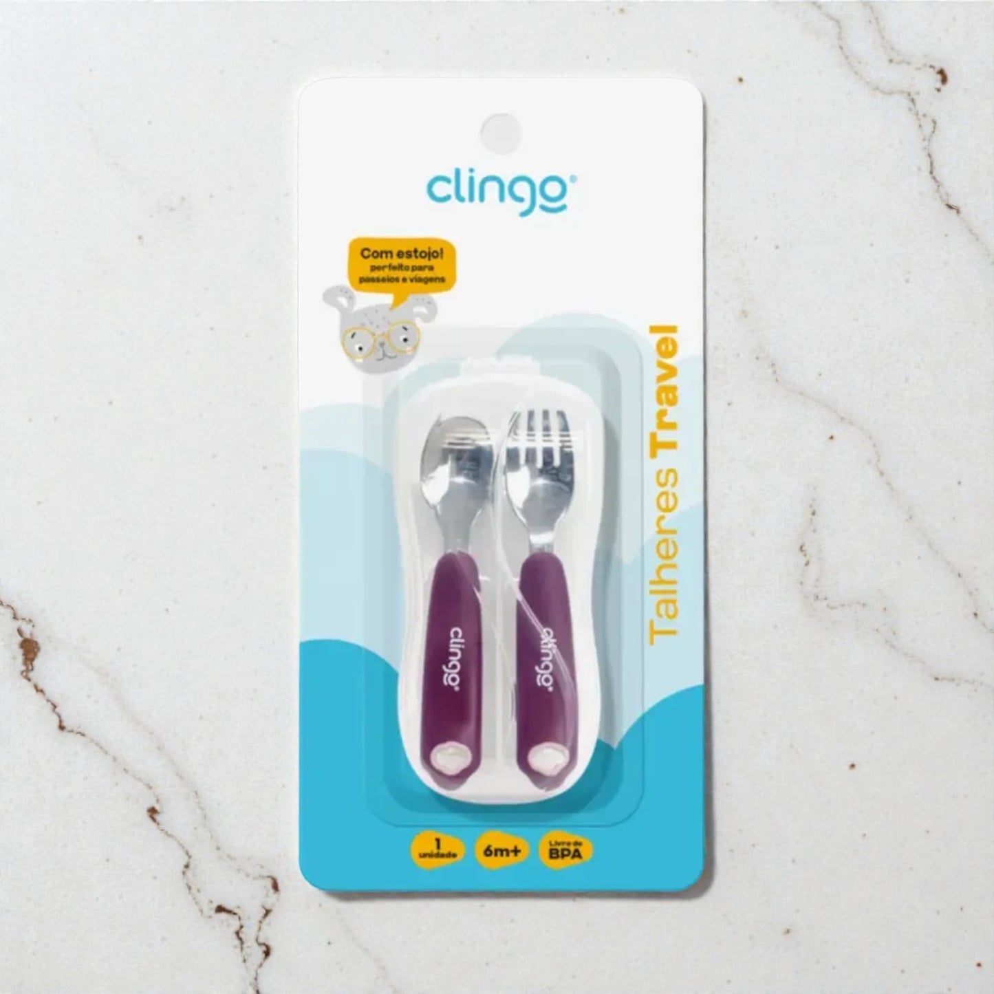 Talher Infantil Clingo com Estojo – Colher e Garfo em Aço Inox (18m+)